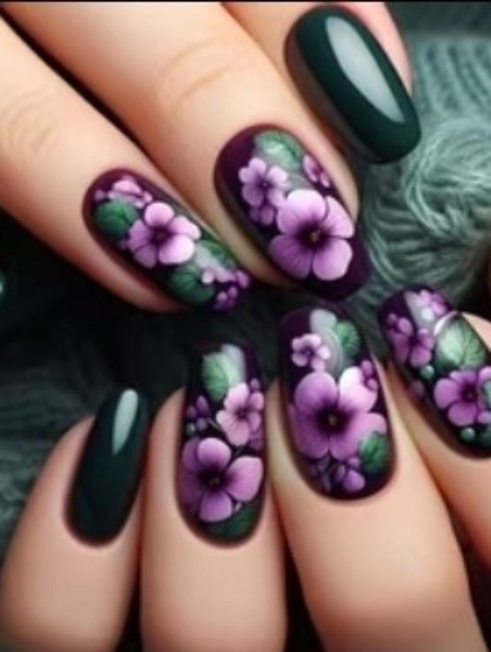 Floral Purple & Green Press On Nails